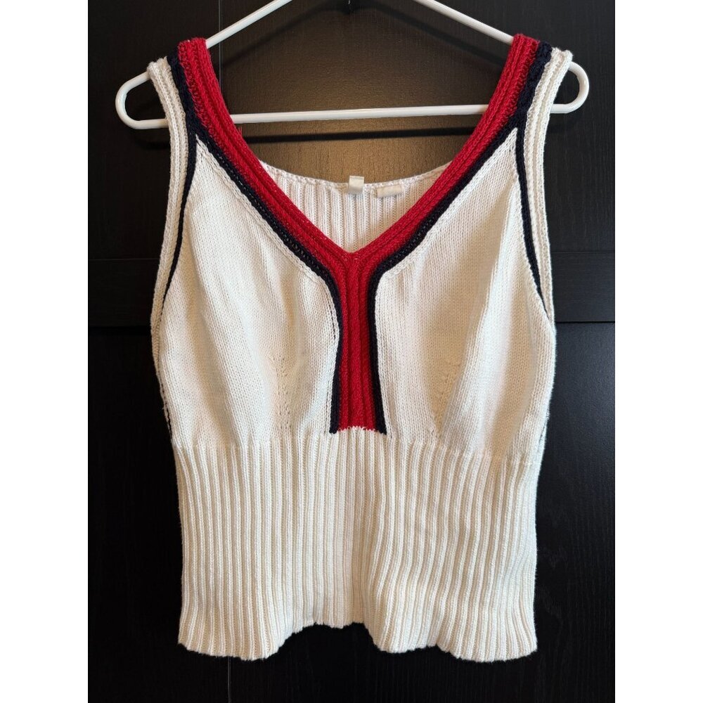 MOTH Anthropologie Women's V-Neck Sweater Vest Large Cotton Academia Preppy